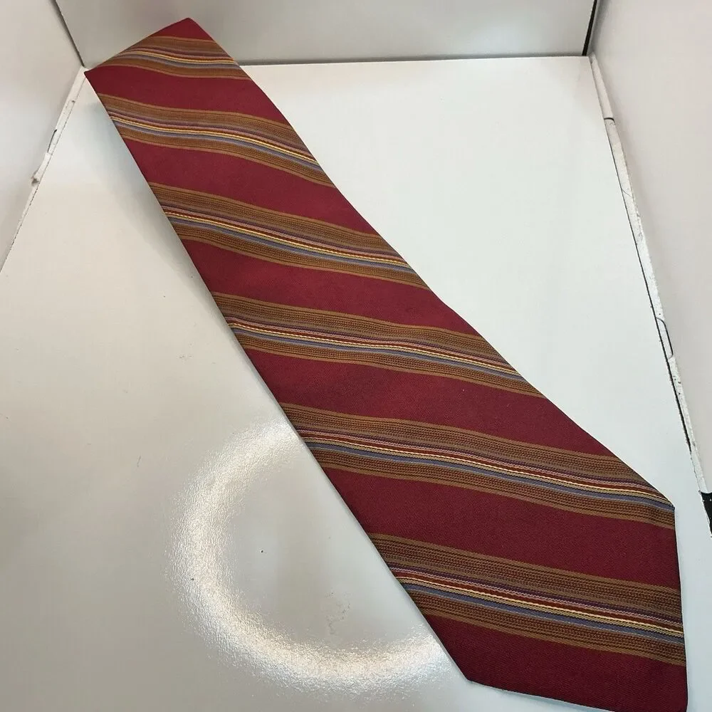 Robert Talbott Levy’s Nashville Men’s Silk Tie Red Gold Blue Stripe Hand Sewn US